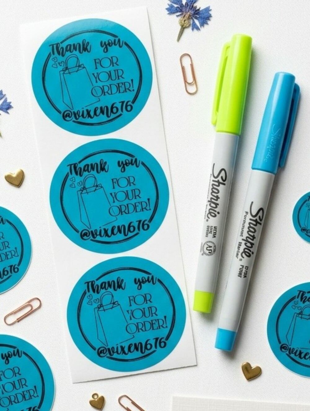 CUSTOM THANK YOU STICKERS • Set of 50 • Large Blue 2" Round Shipping Labels